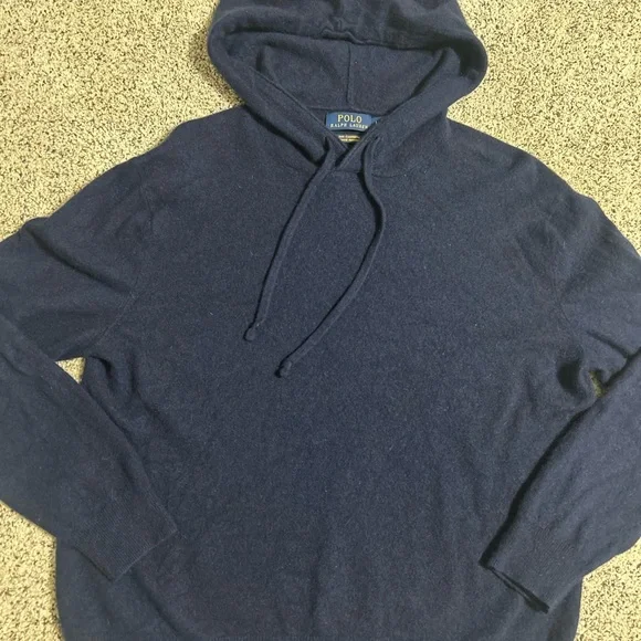 Polo Ralph Lauren Men’s Blue Cashmere Washable Hooded Sweater Size Large EUC
